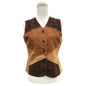 vintage Outbrook suede leather patchwork vest in brown tones. SZ M